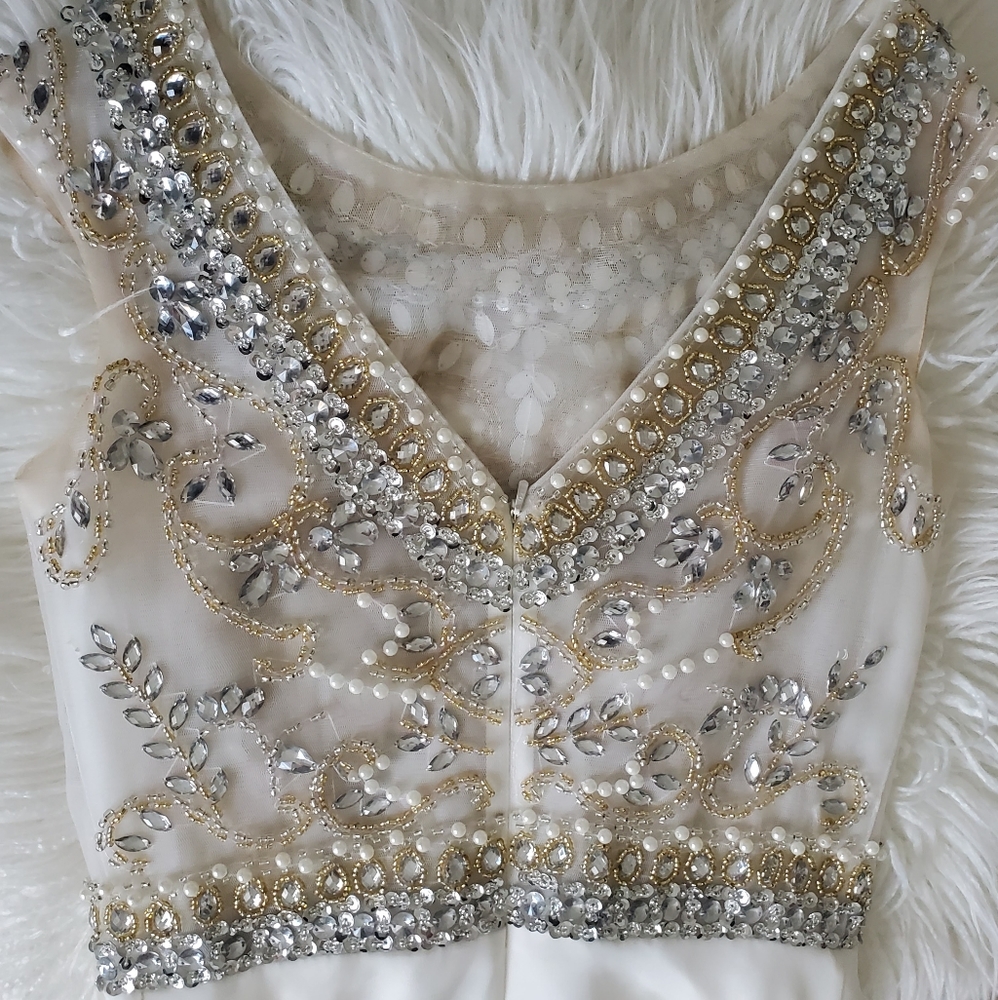 White, Gold, and Silver Prom Dress - Picture 3 of 4